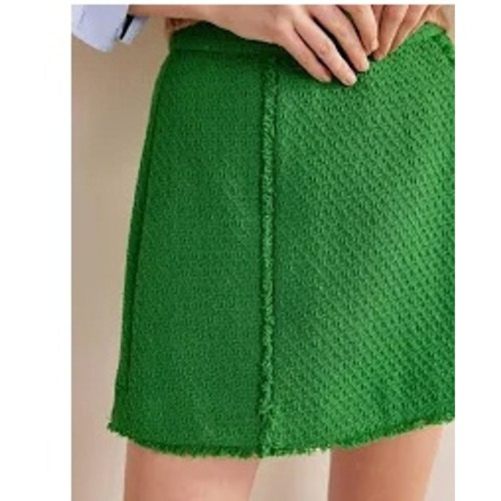 Boden Women's Green Tweed Interest Mini Skirt US 14 UK 18 Fringe‎ Hem R0254 NWT